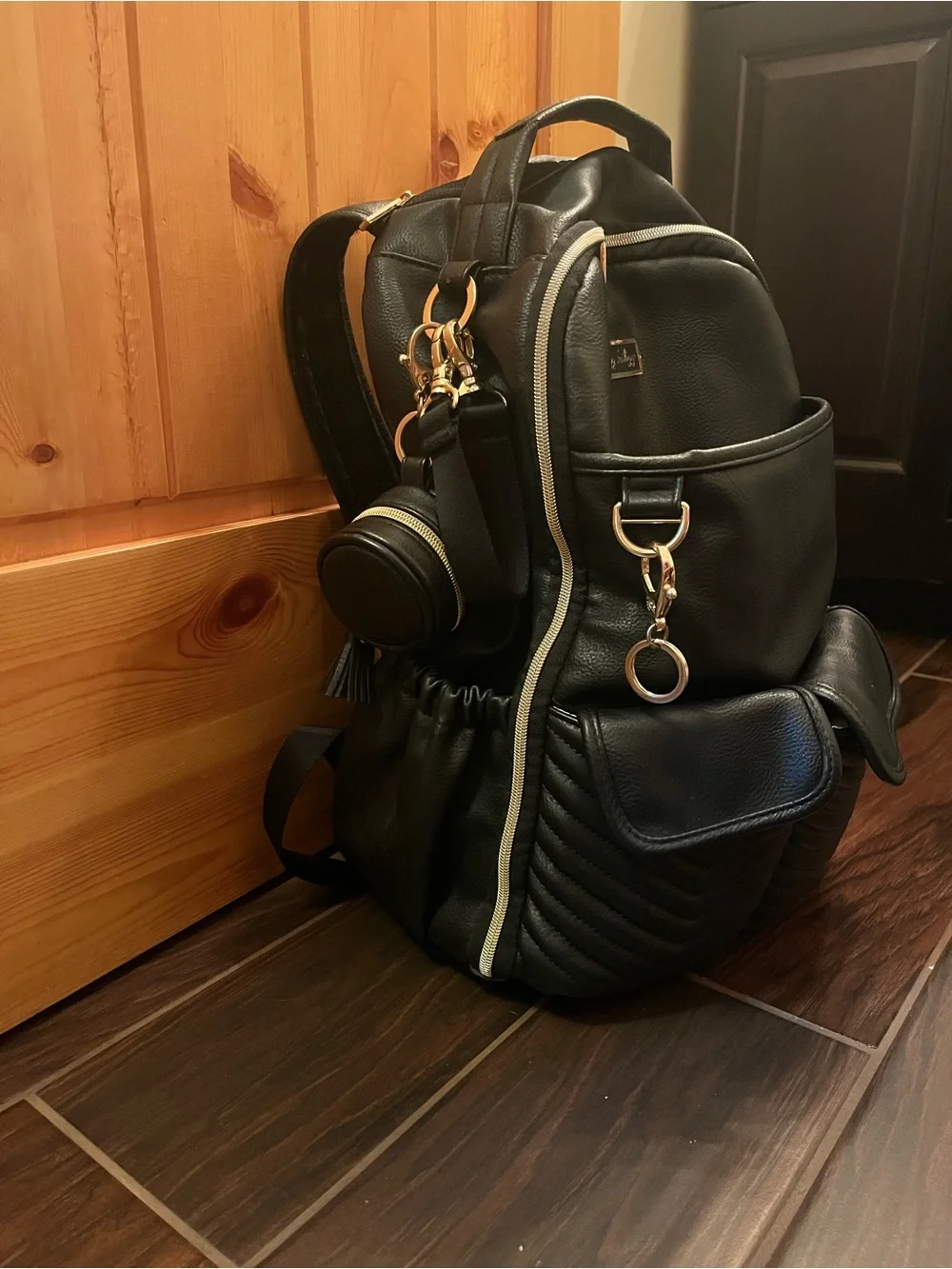 Itzy Ritzy Black Faux-Leather Diaper Bag Backpack